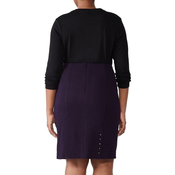 Nanette Lepore Cassis Knit Pencil Skirt Purple Black Textured Size 14 Buttons - Picture 2 of 10